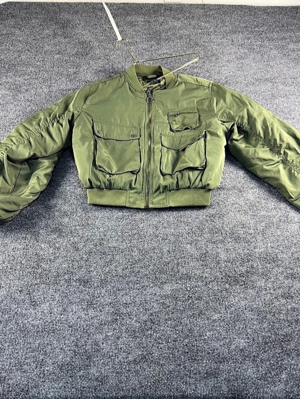 Wild Fable Cargo Utility Cropped Bomber Jacket Green Medium